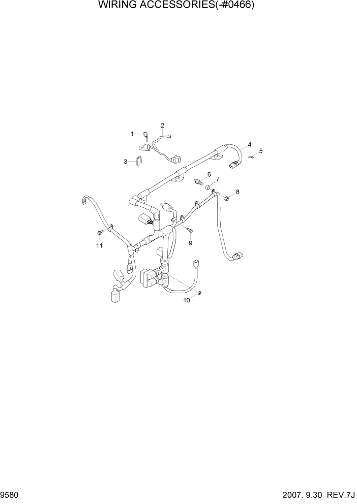 Схема запчастей Hyundai R290LC7A - PAGE 9580 WIRING ACCESSORIES(-#0466) ДВИГАТЕЛЬ БАЗА