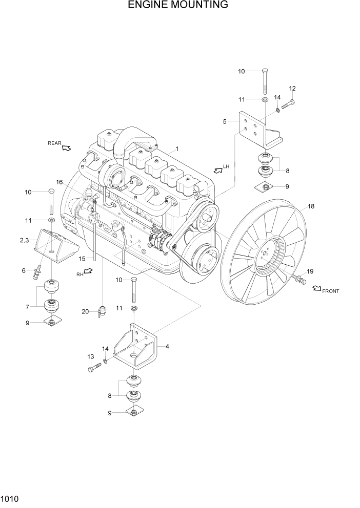 Схема запчастей Hyundai R290LC7H - PAGE 1010 ENGINE MOUNTING СИСТЕМА ДВИГАТЕЛЯ
