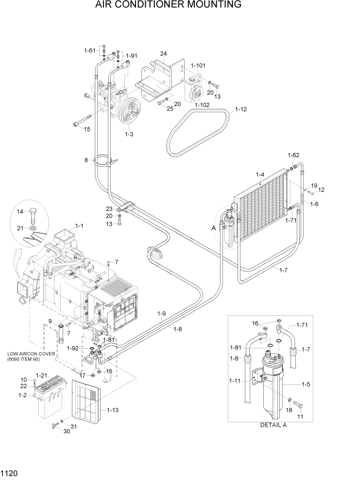 Схема запчастей Hyundai R290LC7H - PAGE 1120 AIR CONDITIONER MOUNTING СИСТЕМА ДВИГАТЕЛЯ