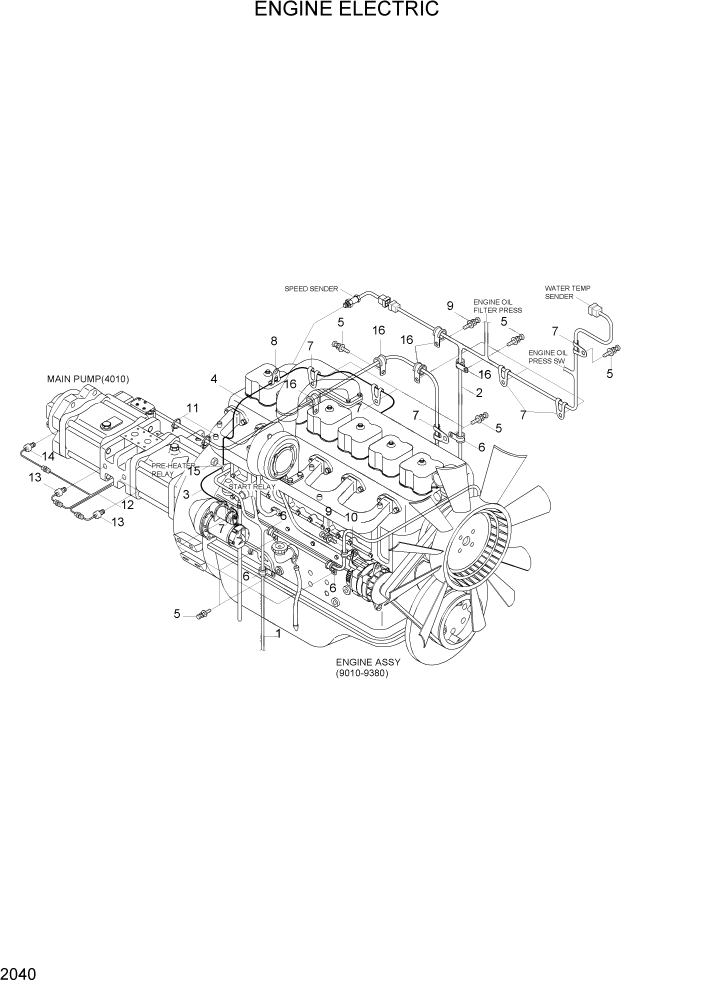 Схема запчастей Hyundai R290LC7H - PAGE 2040 ENGINE ELECTRIC ЭЛЕКТРИЧЕСКАЯ СИСТЕМА