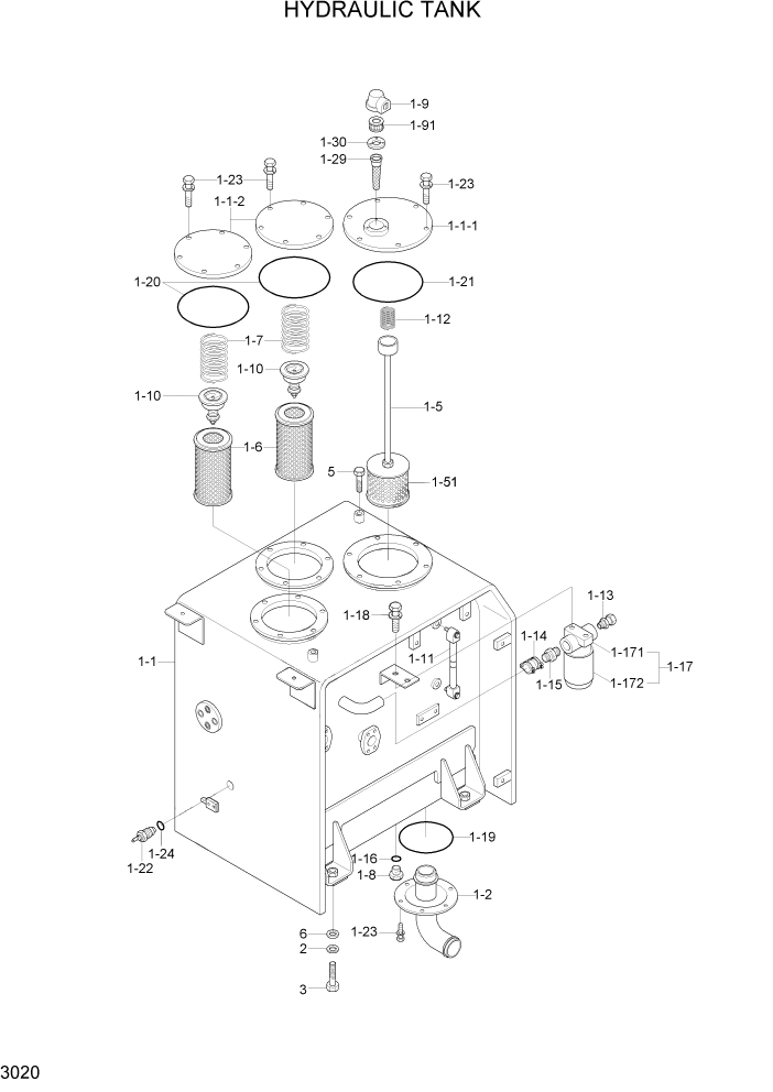 Схема запчастей Hyundai R290LC7H - PAGE 3020 HYDRAULIC TANK ГИДРАВЛИЧЕСКАЯ СИСТЕМА