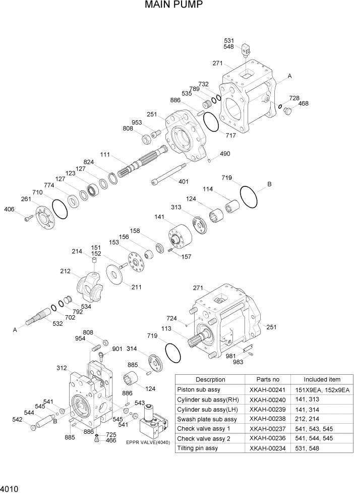 Схема запчастей Hyundai R290LC7H - PAGE 4010 MAIN PUMP ГИДРАВЛИЧЕСКИЕ КОМПОНЕНТЫ