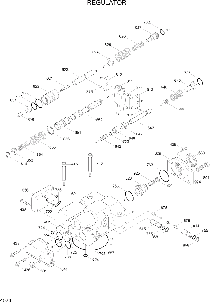 Схема запчастей Hyundai R290LC7H - PAGE 4020 REGULATOR ГИДРАВЛИЧЕСКИЕ КОМПОНЕНТЫ