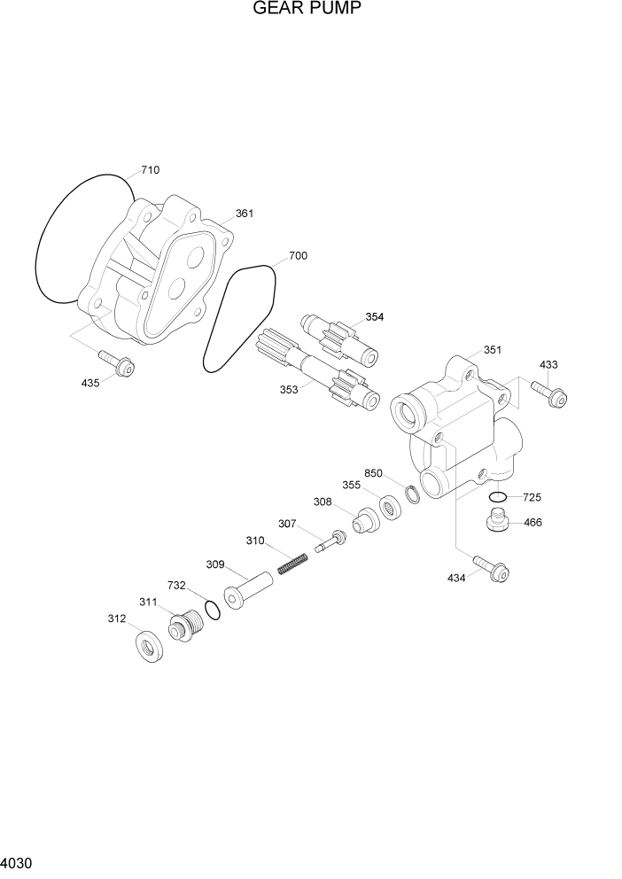 Схема запчастей Hyundai R290LC7H - PAGE 4030 GEAR PUMP ГИДРАВЛИЧЕСКИЕ КОМПОНЕНТЫ