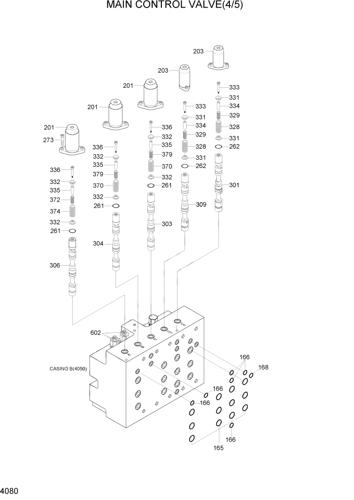 Схема запчастей Hyundai R290LC7H - PAGE 4080 MAIN CONTROL VALVE(4/5) ГИДРАВЛИЧЕСКИЕ КОМПОНЕНТЫ
