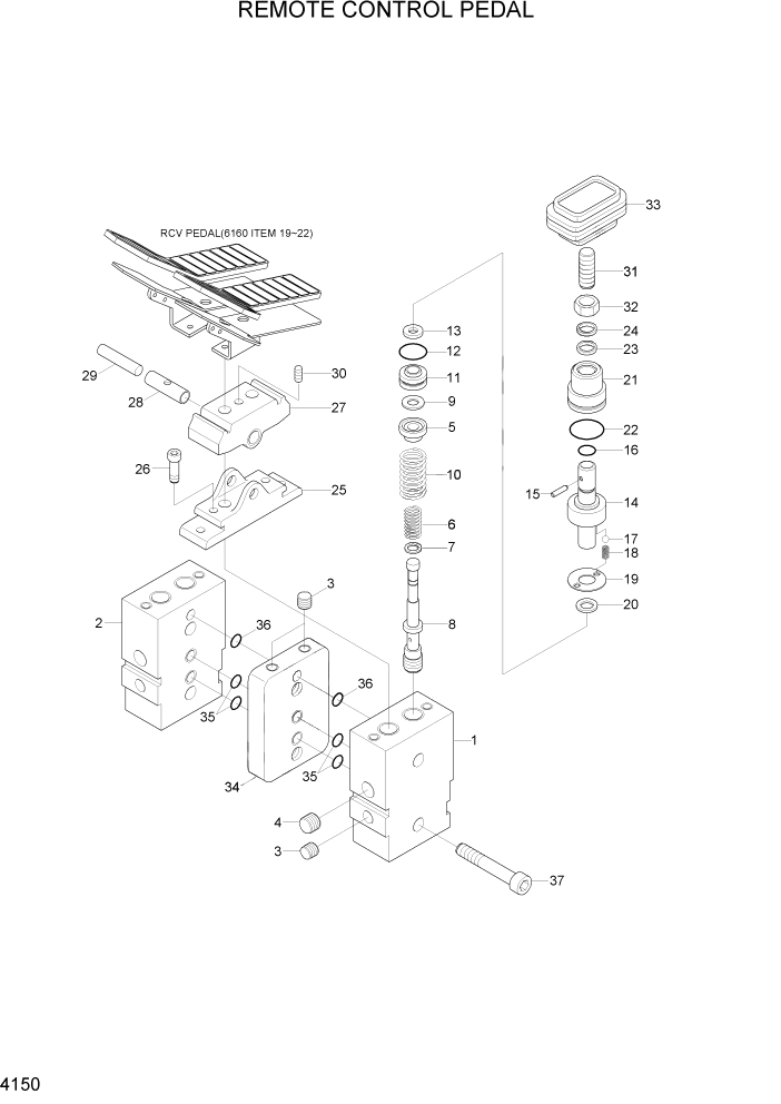 Схема запчастей Hyundai R290LC7H - PAGE 4150 REMOTE CONTROL PEDAL ГИДРАВЛИЧЕСКИЕ КОМПОНЕНТЫ