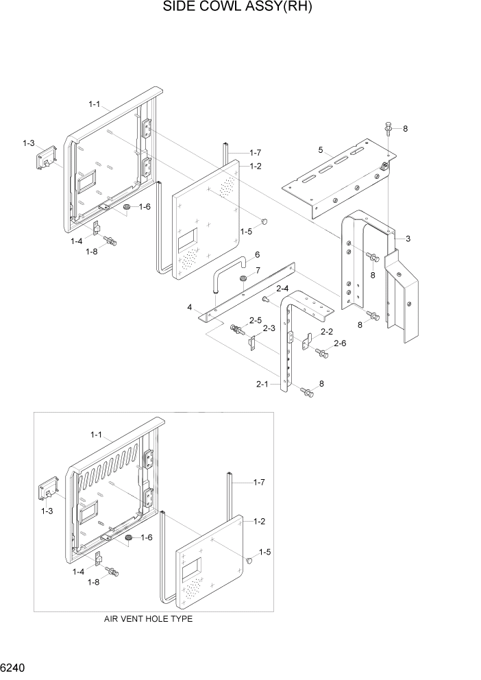 Схема запчастей Hyundai R290LC7H - PAGE 6240 SIDE COWL ASSY(RH) СТРУКТУРА