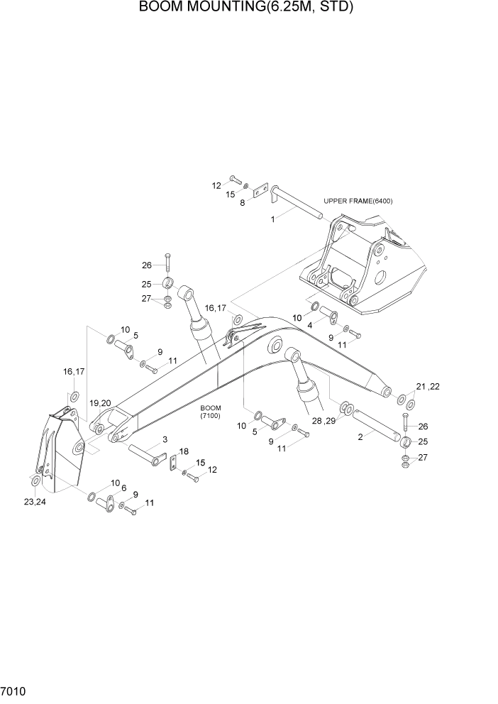 Схема запчастей Hyundai R290LC7H - PAGE 7010 BOOM MOUNTING(6.25M, STD) РАБОЧЕЕ ОБОРУДОВАНИЕ