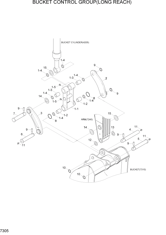 Схема запчастей Hyundai R290LC7H - PAGE 7305 BUCKET CONTROL GROUP(LONG REACH) РАБОЧЕЕ ОБОРУДОВАНИЕ
