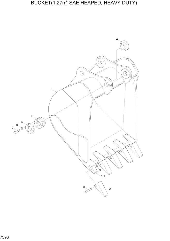Схема запчастей Hyundai R290LC7H - PAGE 7390 BUCKET(1.27M3 SAE HEAPED,HEAVY DUTY) РАБОЧЕЕ ОБОРУДОВАНИЕ