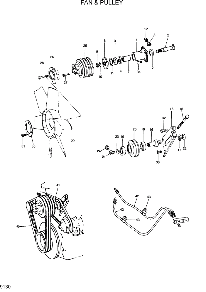 Схема запчастей Hyundai R290LC7H - PAGE 9130 FAN & PULLEY ДВИГАТЕЛЬ БАЗА