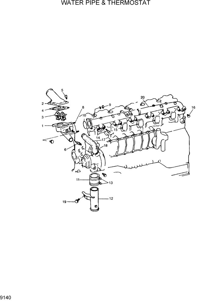 Схема запчастей Hyundai R290LC7H - PAGE 9140 WATER PIPE & THERMOSTAT ДВИГАТЕЛЬ БАЗА