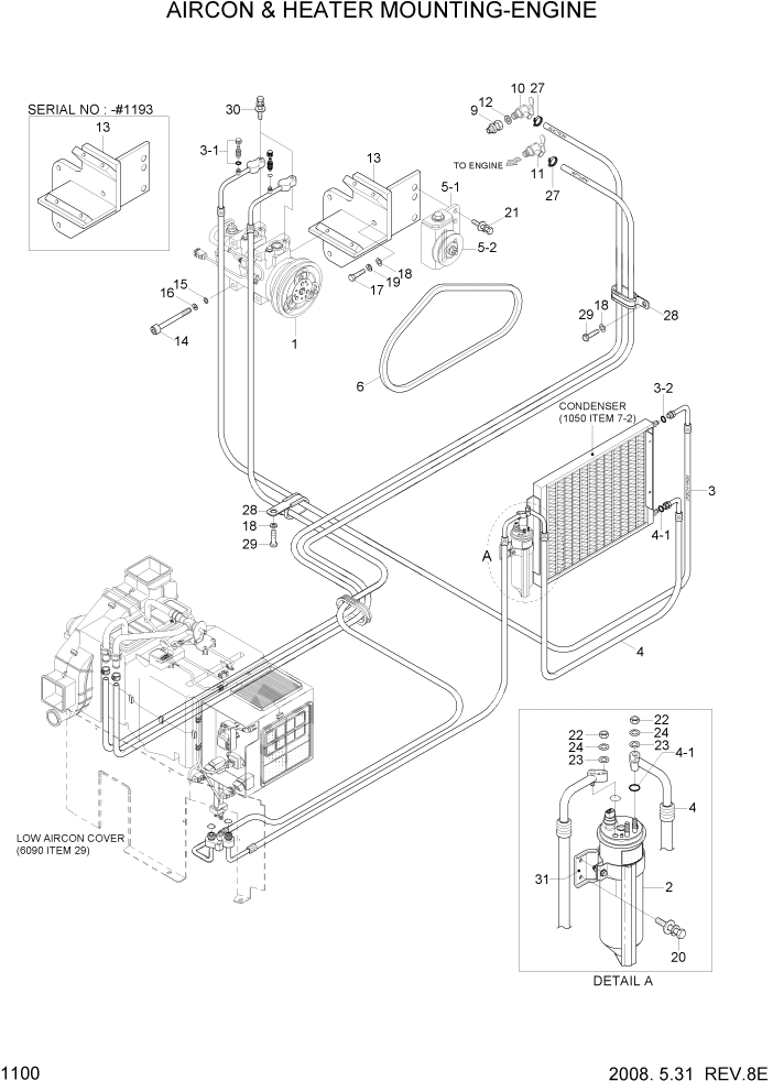 Схема запчастей Hyundai R300LC7 - PAGE 1100 AIRCON & HEATER MOUNTING-ENGINE СИСТЕМА ДВИГАТЕЛЯ