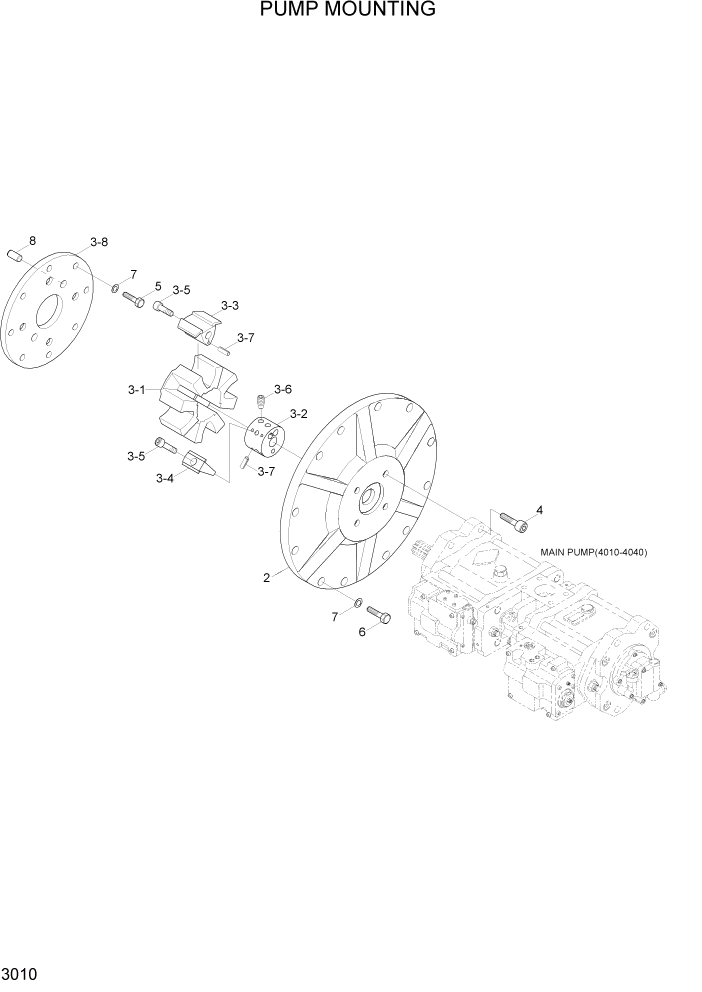 Схема запчастей Hyundai R300LC7 - PAGE 3010 PUMP MOUNTING ГИДРАВЛИЧЕСКАЯ СИСТЕМА
