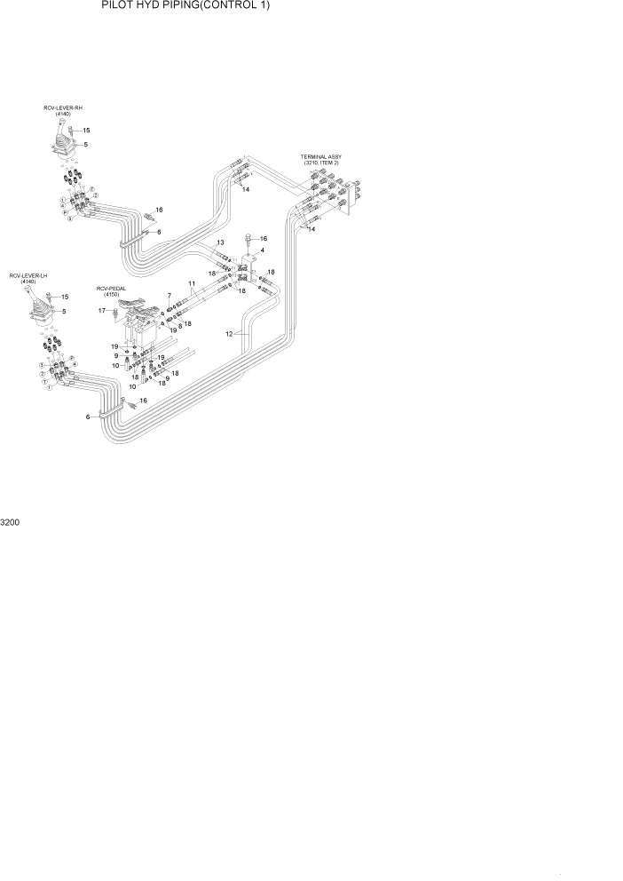 Схема запчастей Hyundai R300LC7 - PAGE 3200 PILOT HYD PIPING(CONTROL 1) ГИДРАВЛИЧЕСКАЯ СИСТЕМА