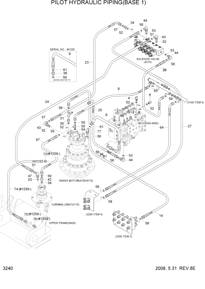 Схема запчастей Hyundai R300LC7 - PAGE 3240 PILOT HYD PIPING(BASE 1) ГИДРАВЛИЧЕСКАЯ СИСТЕМА