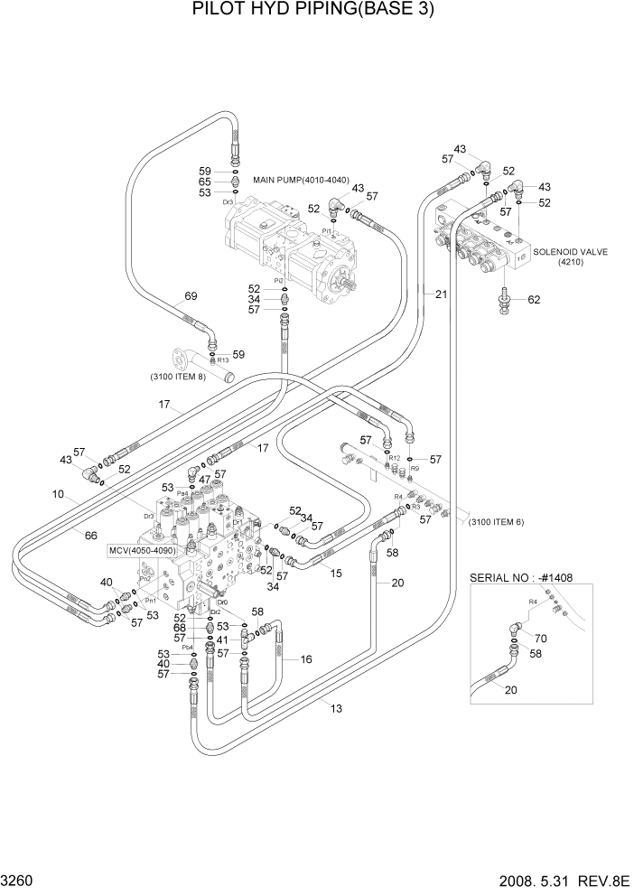 Схема запчастей Hyundai R300LC7 - PAGE 3260 PILOT HYD PIPING(BASE 3) ГИДРАВЛИЧЕСКАЯ СИСТЕМА