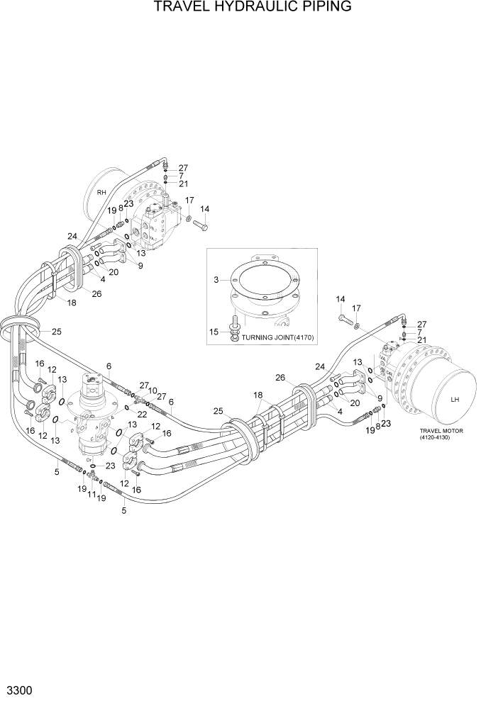 Схема запчастей Hyundai R300LC7 - PAGE 3300 TRAVEL HYDRAULIC PIPING ГИДРАВЛИЧЕСКАЯ СИСТЕМА