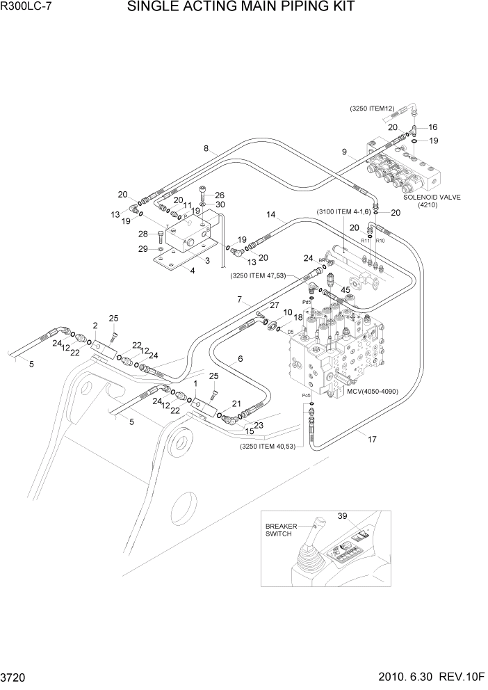 Схема запчастей Hyundai R300LC7 - PAGE 3720 SINGLE ACTING MAIN PIPING KIT ГИДРАВЛИЧЕСКАЯ СИСТЕМА