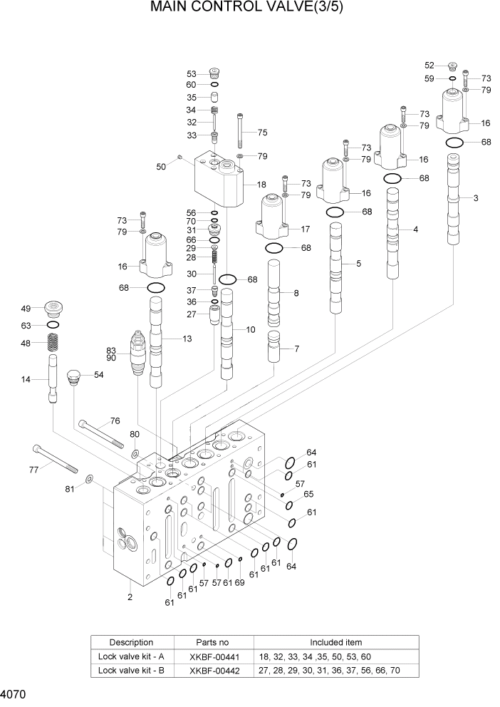 Схема запчастей Hyundai R300LC7 - PAGE 4070 MAIN CONTROL VALVE(3/5) ГИДРАВЛИЧЕСКИЕ КОМПОНЕНТЫ