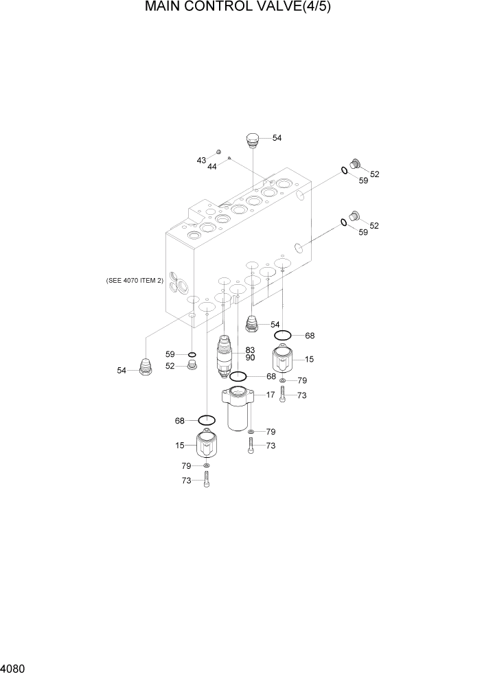 Схема запчастей Hyundai R300LC7 - PAGE 4080 MAIN CONTROL VALVE(4/5) ГИДРАВЛИЧЕСКИЕ КОМПОНЕНТЫ