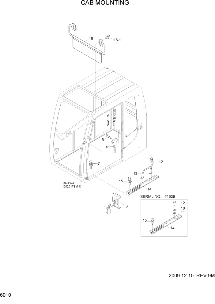Схема запчастей Hyundai R300LC7 - PAGE 6010 CAB MOUNTING СТРУКТУРА