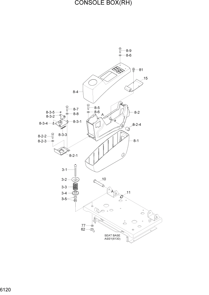 Схема запчастей Hyundai R300LC7 - PAGE 6120 CONSOLE BOX(RH) СТРУКТУРА