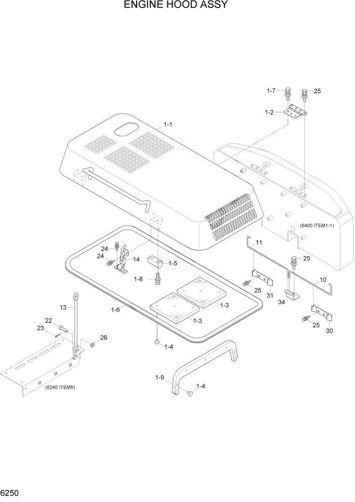Схема запчастей Hyundai R300LC7 - PAGE 6250 ENGINE HOOD ASSY СТРУКТУРА