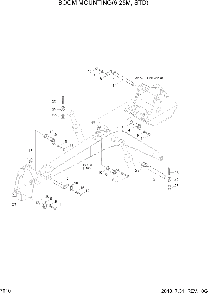 Схема запчастей Hyundai R300LC7 - PAGE 7010 BOOM MOUNTING(6.25M, STD) РАБОЧЕЕ ОБОРУДОВАНИЕ