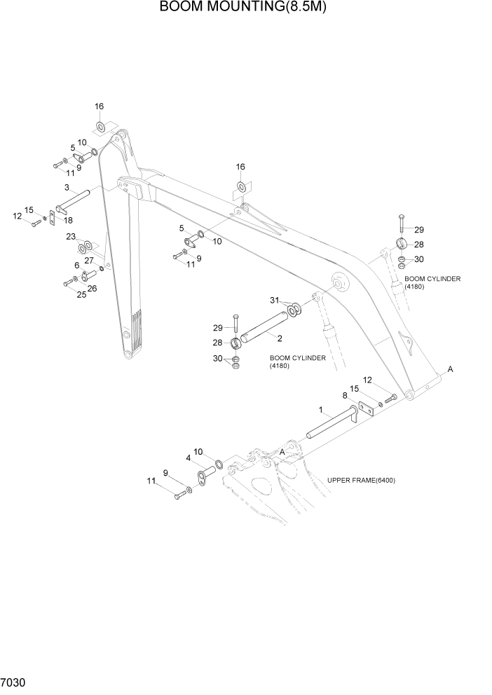 Схема запчастей Hyundai R300LC7 - PAGE 7030 BOOM MOUNTING(8.5M) РАБОЧЕЕ ОБОРУДОВАНИЕ