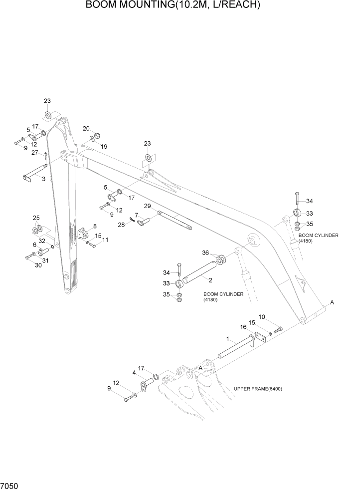 Схема запчастей Hyundai R300LC7 - PAGE 7050 BOOM MOUNTING(10.2M, L/REACH) РАБОЧЕЕ ОБОРУДОВАНИЕ