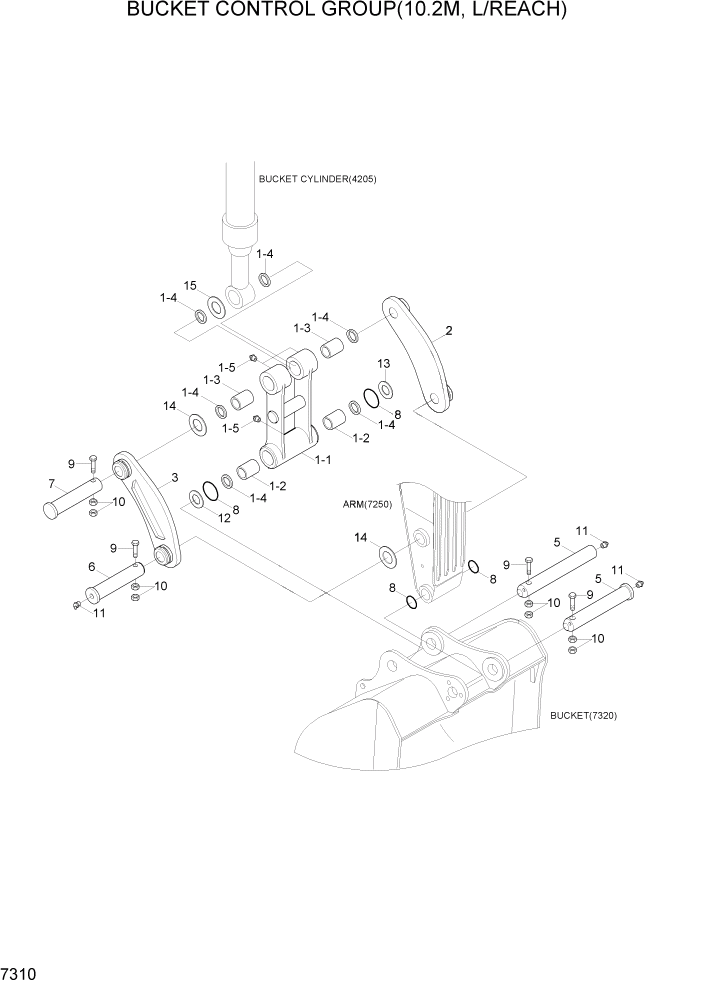 Схема запчастей Hyundai R300LC7 - PAGE 7310 BUCKET CONTROL GROUP(10.2M, L/REACH) РАБОЧЕЕ ОБОРУДОВАНИЕ