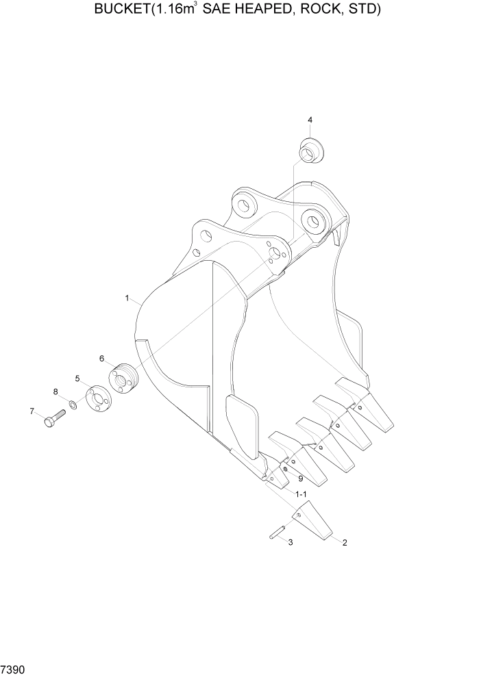 Схема запчастей Hyundai R300LC7 - PAGE 7390 BUCKET(1.16M3 SAE HEAPED, ROCK, STD) РАБОЧЕЕ ОБОРУДОВАНИЕ