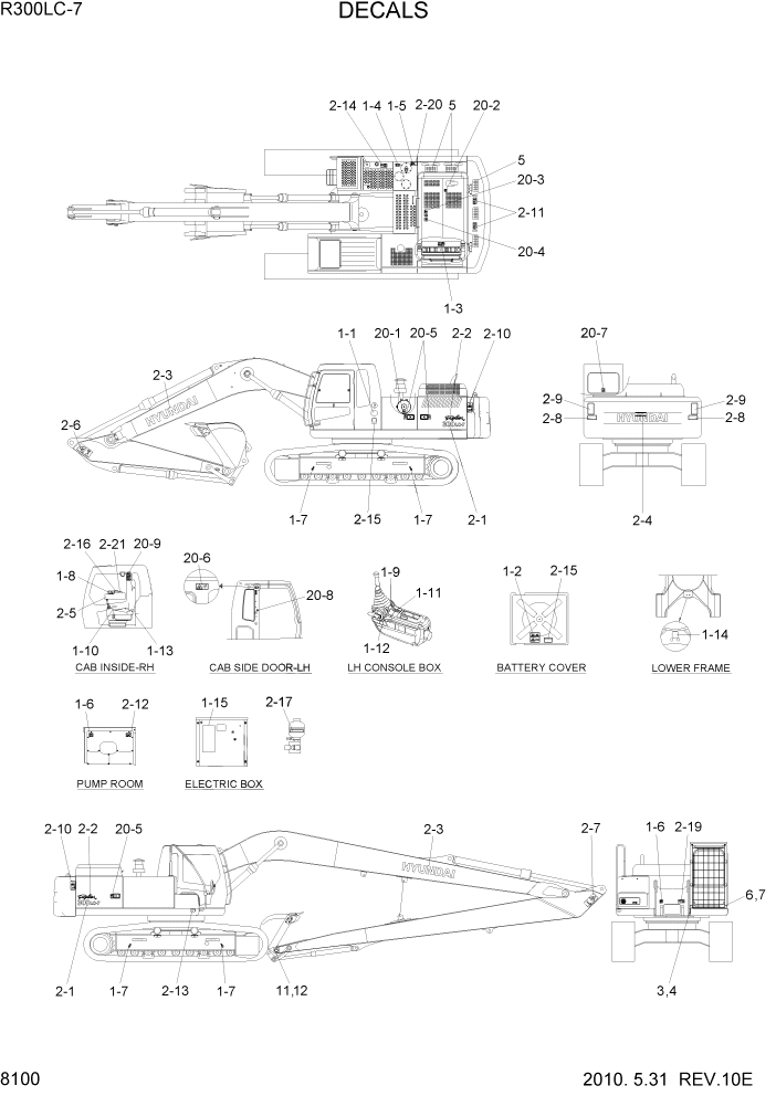 Схема запчастей Hyundai R300LC7 - PAGE 8100 DECALS ДРУГИЕ ЧАСТИ
