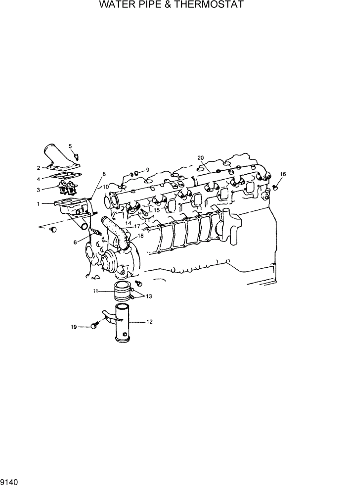 Схема запчастей Hyundai R300LC7 - PAGE 9140 WATER PIPE & THERMOSTAT ДВИГАТЕЛЬ БАЗА