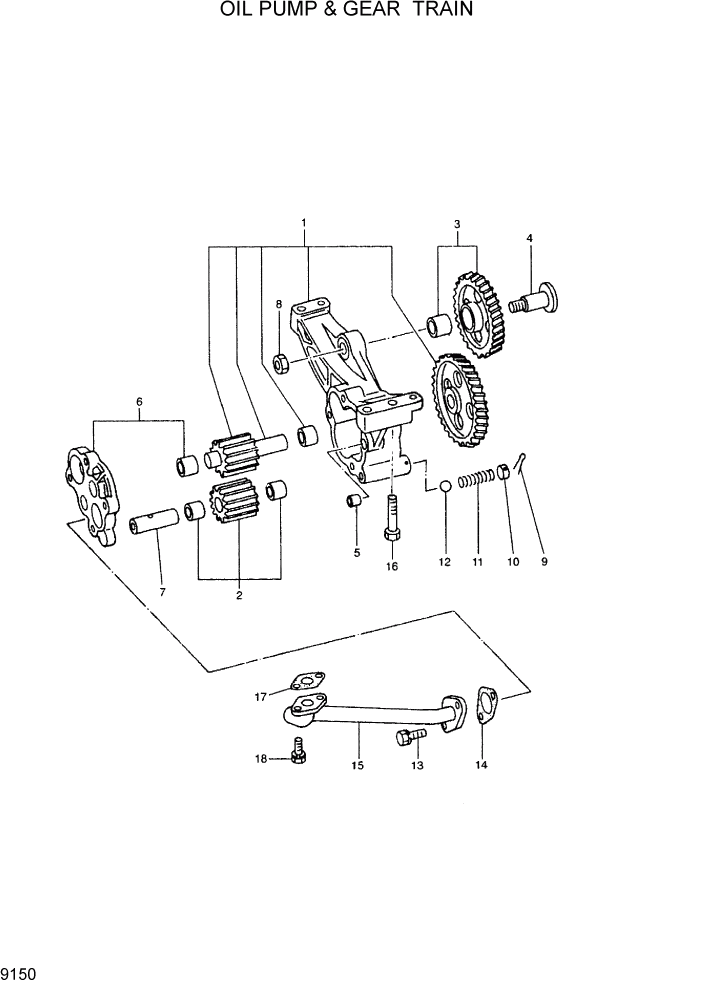 Схема запчастей Hyundai R300LC7 - PAGE 9150 OIL PUMP & GEAR TRAIN ДВИГАТЕЛЬ БАЗА