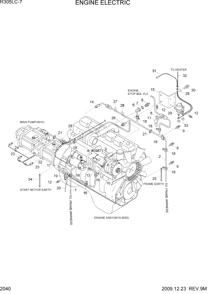 Схема запчастей Hyundai R305LC7 - PAGE 2040 ENGINE ELECTRIC ЭЛЕКТРИЧЕСКАЯ СИСТЕМА