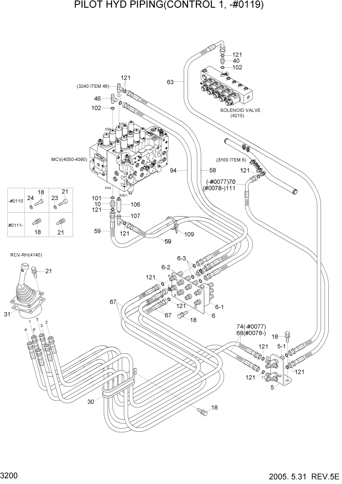 Схема запчастей Hyundai R305LC7 - PAGE 3200 PILOT HYD PIPING(CONTROL 1, -#0119) ГИДРАВЛИЧЕСКАЯ СИСТЕМА