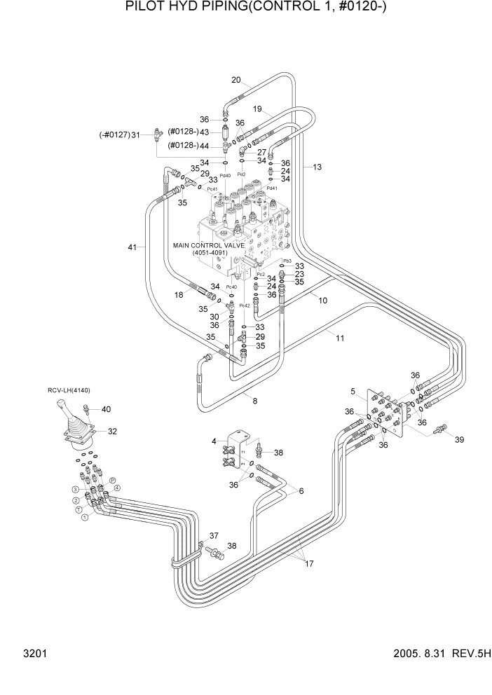 Схема запчастей Hyundai R305LC7 - PAGE 3201 PILOT HYD PIPING(CONTROL 1, #0120-) ГИДРАВЛИЧЕСКАЯ СИСТЕМА