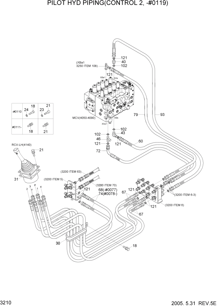 Схема запчастей Hyundai R305LC7 - PAGE 3210 PILOT HYD PIPING(CONTROL 2, -#0119) ГИДРАВЛИЧЕСКАЯ СИСТЕМА