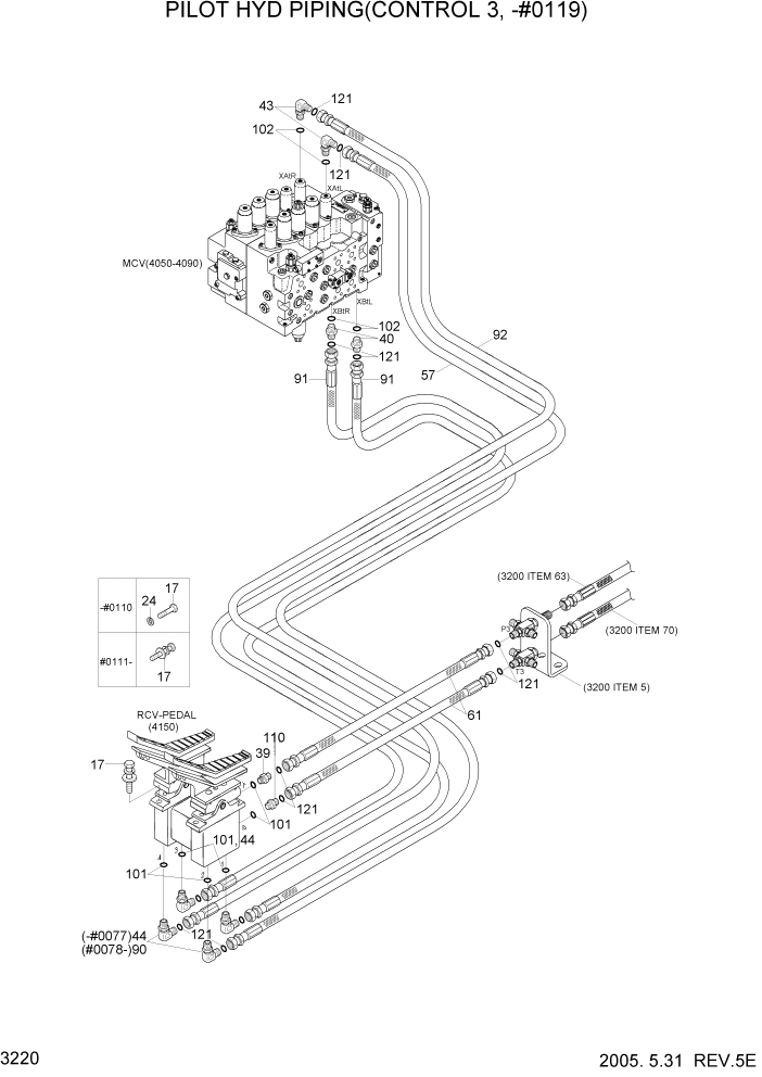 Схема запчастей Hyundai R305LC7 - PAGE 3220 PILOT HYD PIPING(CONTROL 3, -#0119) ГИДРАВЛИЧЕСКАЯ СИСТЕМА