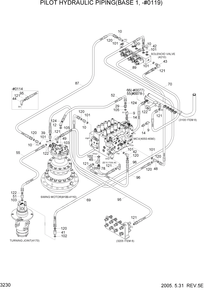 Схема запчастей Hyundai R305LC7 - PAGE 3230 PILOT HYDRAULIC PIPING(BASE 1, -#0119) ГИДРАВЛИЧЕСКАЯ СИСТЕМА