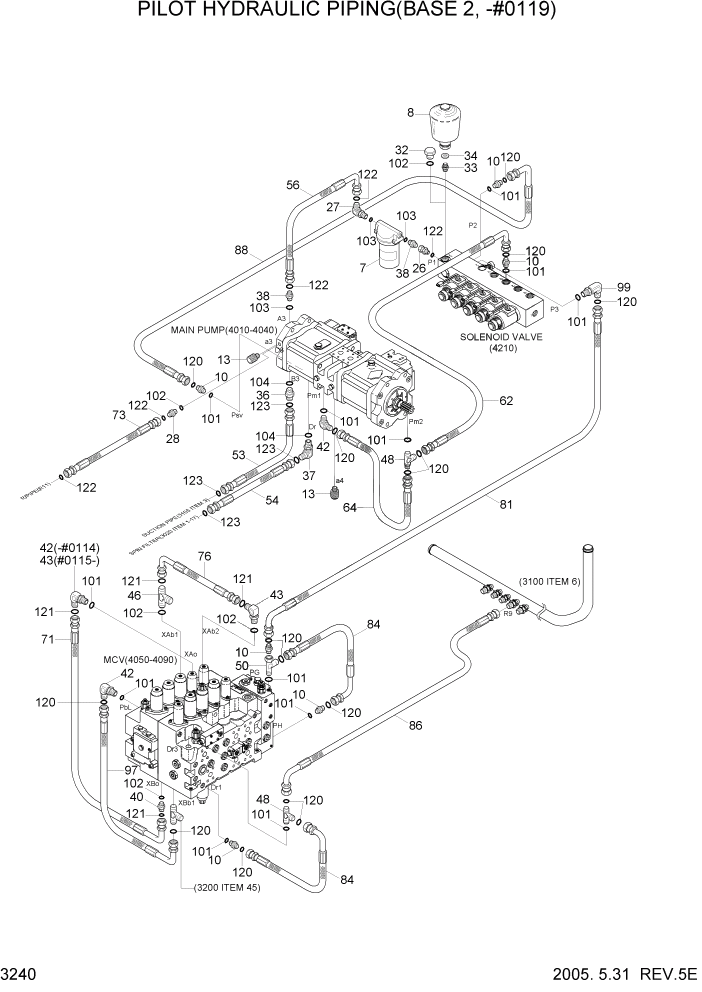 Схема запчастей Hyundai R305LC7 - PAGE 3240 PILOT HYDRAULIC PIPING(BASE 2, -#0119) ГИДРАВЛИЧЕСКАЯ СИСТЕМА