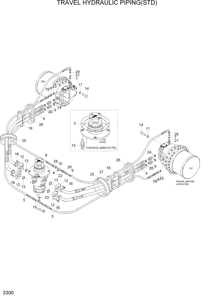 Схема запчастей Hyundai R305LC7 - PAGE 3300 TRAVEL HYDRAULIC PIPING(STD) ГИДРАВЛИЧЕСКАЯ СИСТЕМА