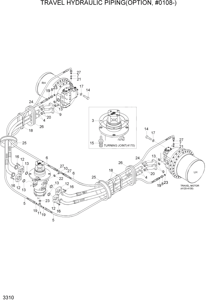 Схема запчастей Hyundai R305LC7 - PAGE 3310 TRAVEL HYDRAULIC PIPING(OPT, #0108-) ГИДРАВЛИЧЕСКАЯ СИСТЕМА