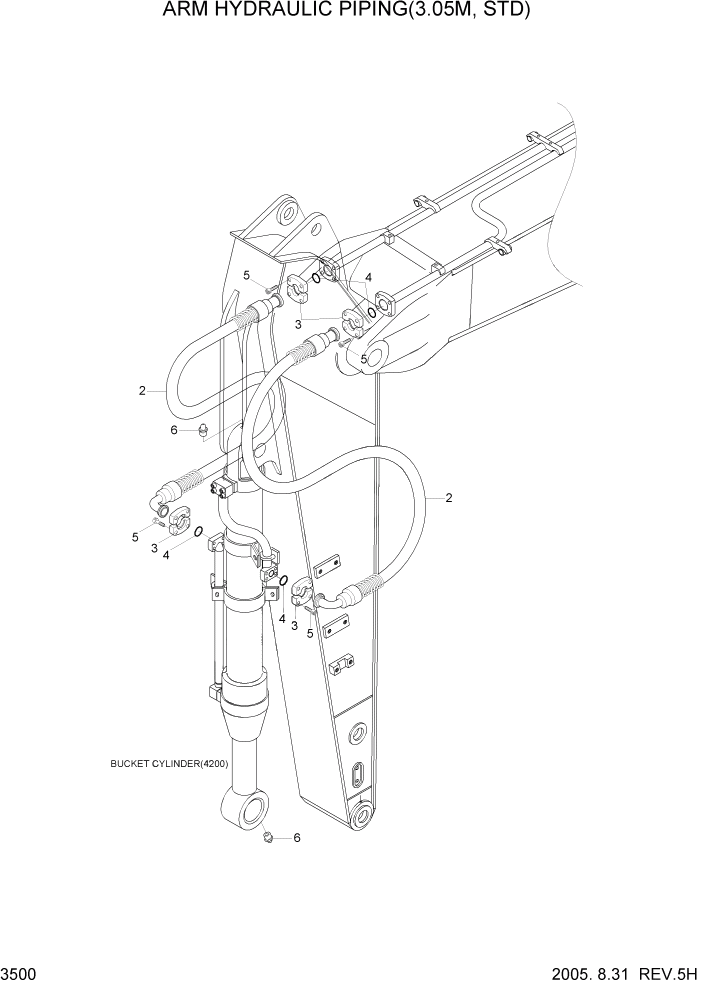 Схема запчастей Hyundai R305LC7 - PAGE 3500 ARM HYDRAULIC PIPING(3.05M, STD) ГИДРАВЛИЧЕСКАЯ СИСТЕМА
