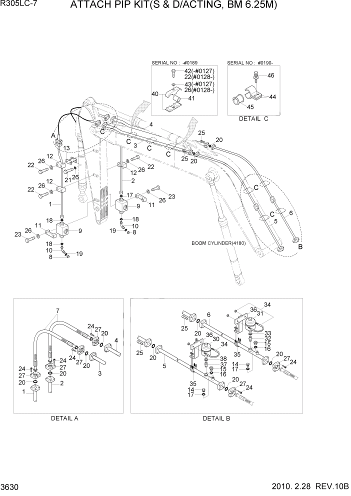 Схема запчастей Hyundai R305LC7 - PAGE 3630 ATTACH PIP KIT(S & D/ACTING, BM 6.25M) ГИДРАВЛИЧЕСКАЯ СИСТЕМА
