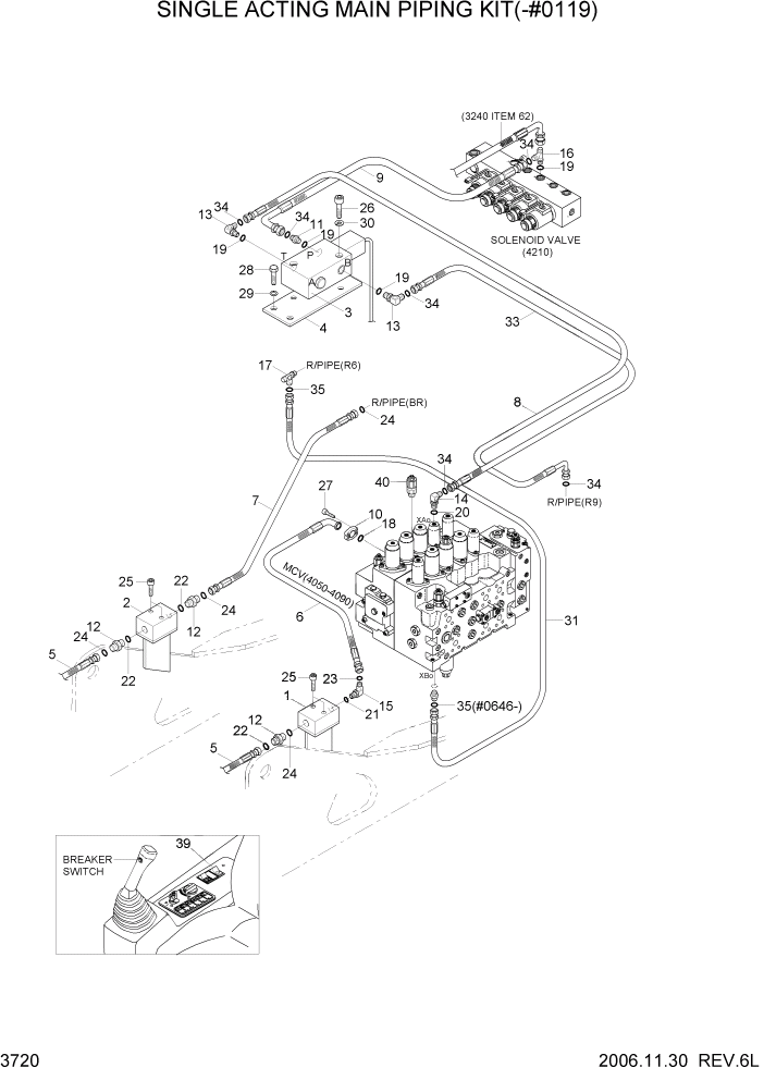 Схема запчастей Hyundai R305LC7 - PAGE 3720 SINGLE ACTING MAIN PIPING KIT(-#0119) ГИДРАВЛИЧЕСКАЯ СИСТЕМА