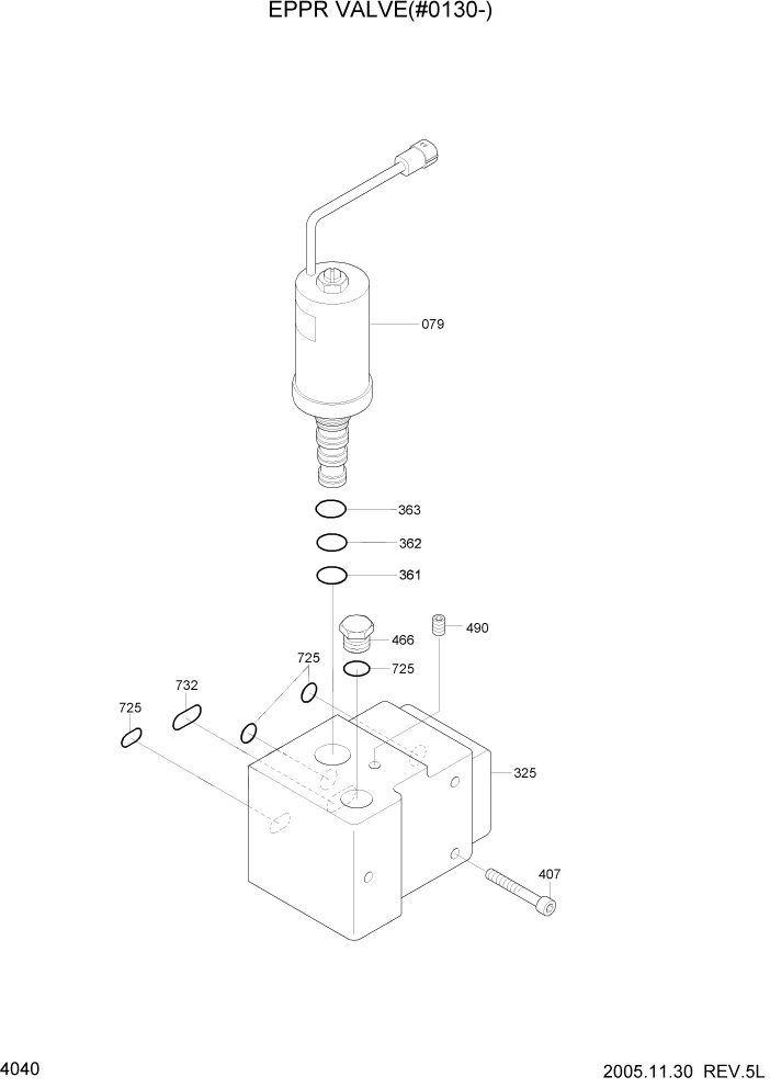 Схема запчастей Hyundai R305LC7 - PAGE 4040 EPPR VALVE(#0130-) ГИДРАВЛИЧЕСКИЕ КОМПОНЕНТЫ