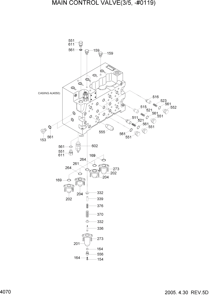 Схема запчастей Hyundai R305LC7 - PAGE 4070 MAIN CONTROL VALVE(3/5, -#0119) ГИДРАВЛИЧЕСКИЕ КОМПОНЕНТЫ